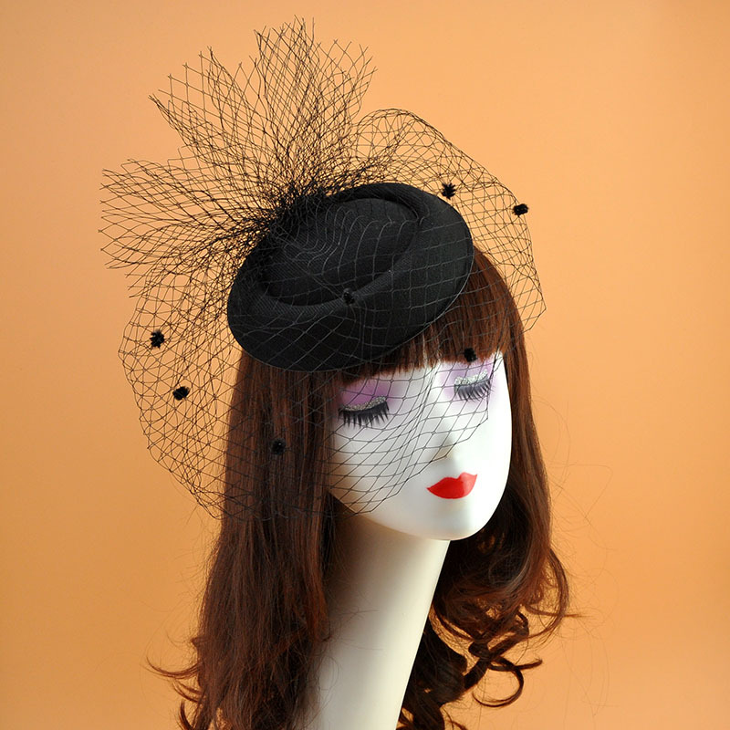 Wedding Hat Black veil top hat hair trim dinner party headdress female hat 