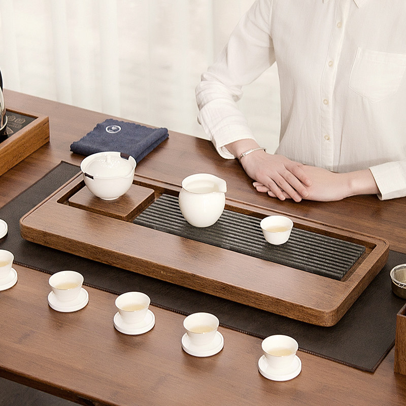 Natural Urgin Stone Tea Tray Brief Drainage Rectangular Tea Table Solid Wood Home Tea Sea Bamboo Utiliti Tea Furniture Set Group