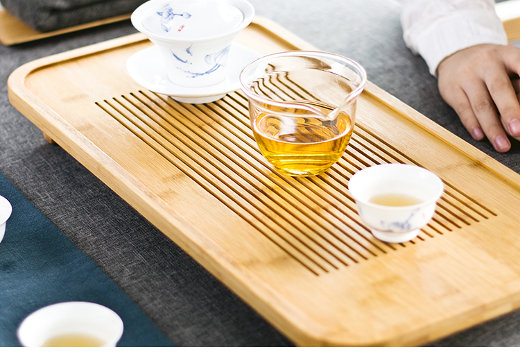 Bộ ấm trà Kung Fu thoát nước ngăn kéo lưu trữ loại khay trà tre đơn giản bàn trà khô nhỏ hộ gia đình bộ trà phong cách Nhật Bản - Trà sứ bộ tách trà