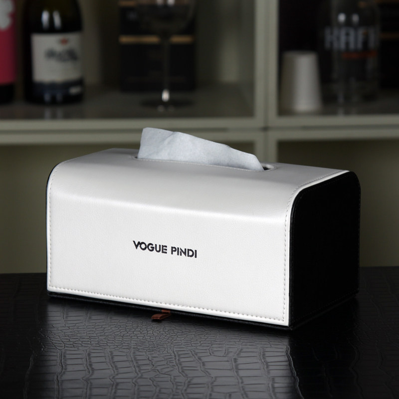 Pindi creative Nordic removable toilet paper box rectangular arc PU leather Red black and white contrast color large gift