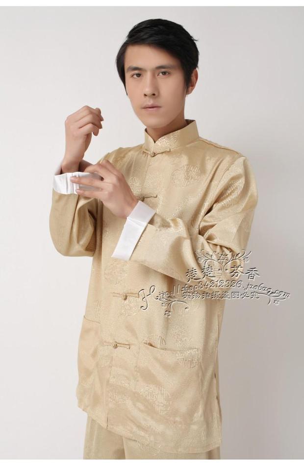 Bộ đồ lụa nam dài tay Trung Quốc bộ đồ liền thân mặc nhà bình thường kiểu dân tộc truyền thống bán hot quần tây nam