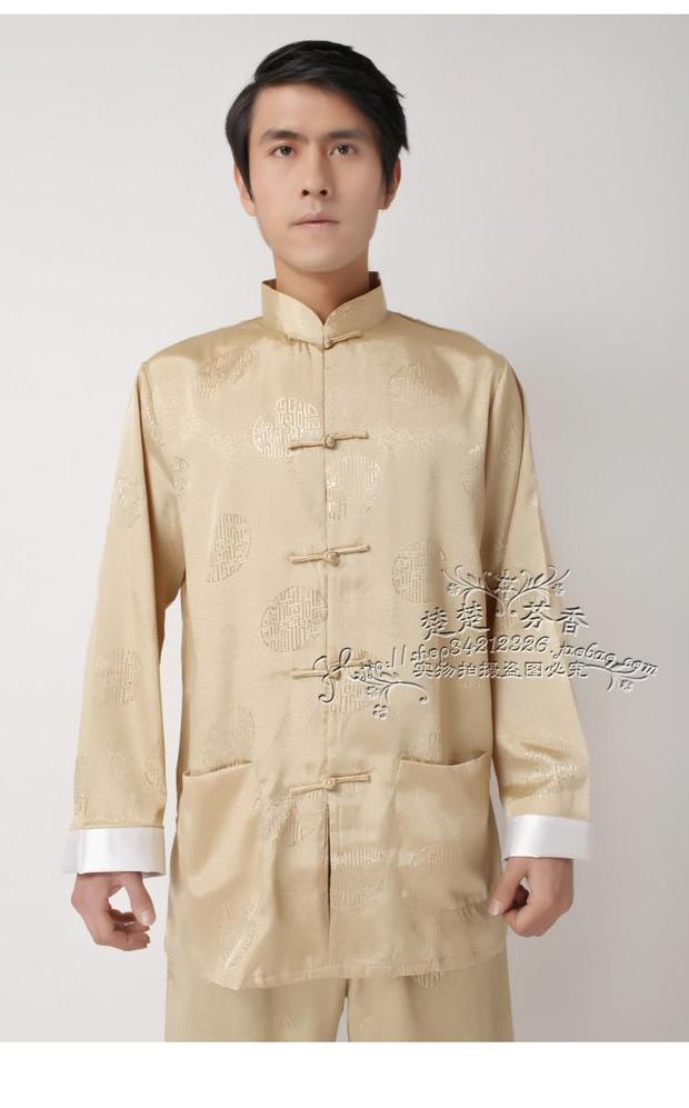 Bộ đồ lụa nam dài tay Trung Quốc bộ đồ liền thân mặc nhà bình thường kiểu dân tộc truyền thống bán hot quần tây nam