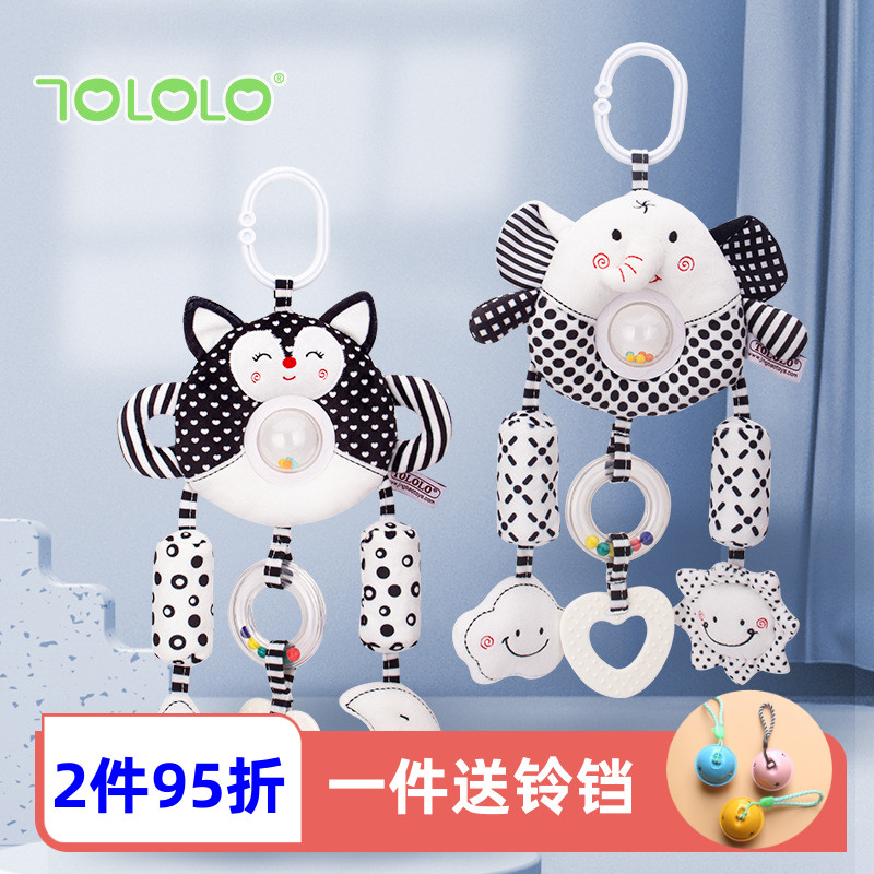 Newborn baby toys 0 - 1 year old black and white cart hanging bed baby animal windbell bell ringing