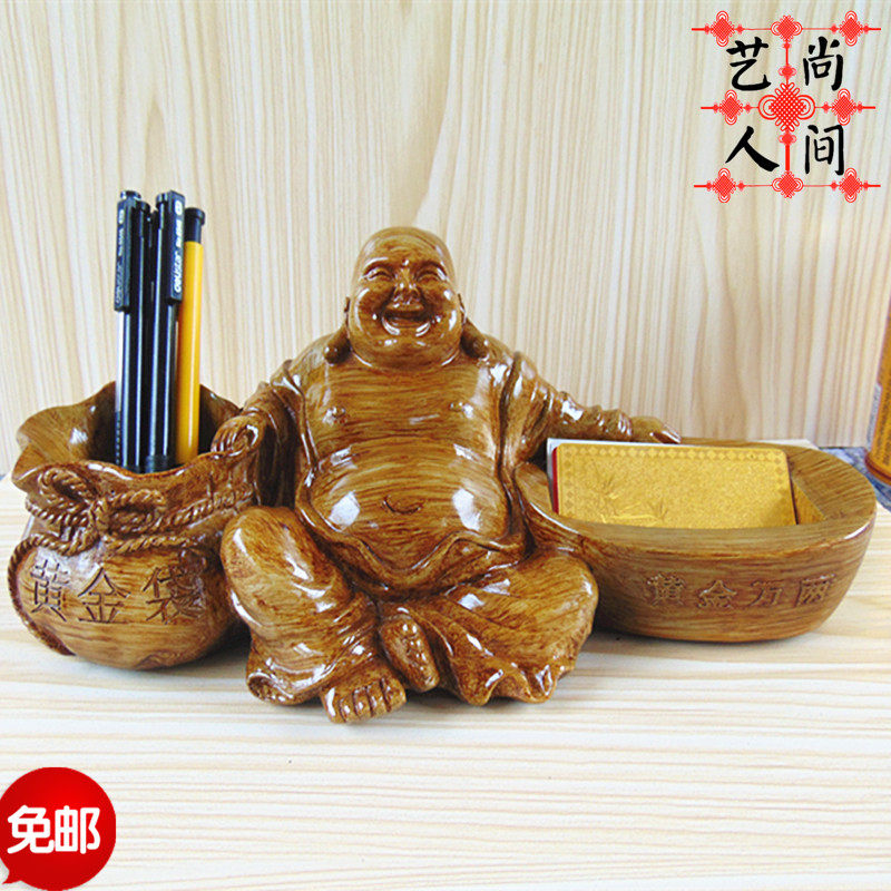 Maitreya double pen holder business card holder office must-have high-end ornaments gift large gold bag