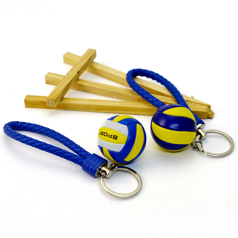 Solid hard mini volleyball braided car keychain chain ring simulation leather small pendant game commemorative gift