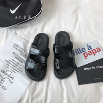 Small fragrant wind slippers female 2021 summer new fairy wind Velcro Harajuku students Joker flat womens shoes ins tide