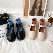 Retro small leather shoes womens rough with Mary Jane shoes 2021 spring British Academy style single shoes with skirt shoes tide