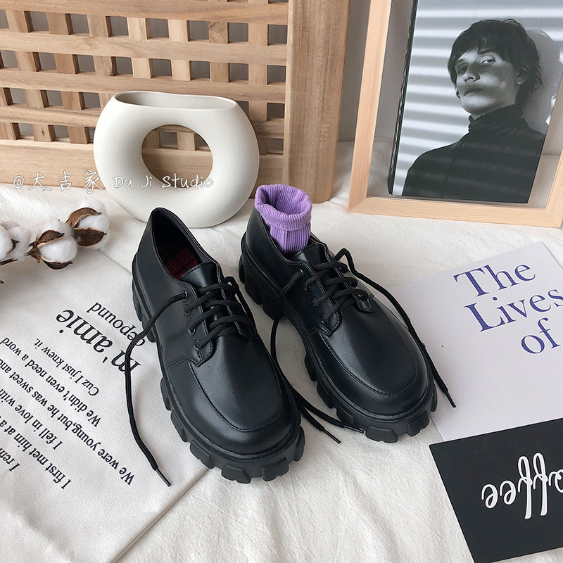 2021 spring new ins small leather shoes female England retro platform shoes thick bottom Joker student soft sister shoes tide