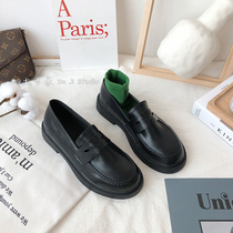 ins black one pedal British style thick bottom small leather shoes female students Korean version of Joker career work basic single