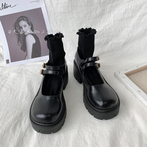 Black Round Head Thick Bottom Mary Precious Leather Shoes Schoolgirl Han Edition 100 Hitch Day Ensemble Jk Cute Summer Thin single shoes