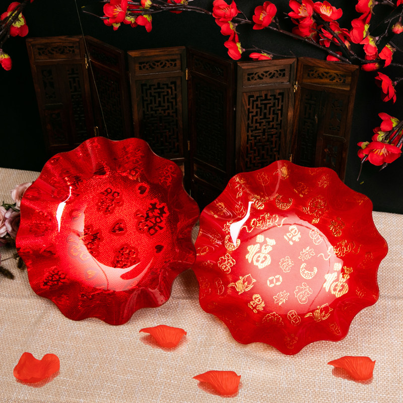 Wedding supplies red candy tray acrylic tea tray wedding tray fruit tray toast tea tray dowry wedding red tray