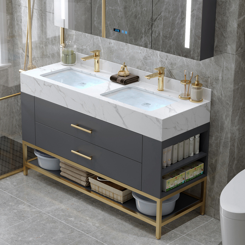Rock plate integrated modern light and luxurious double trough washbasin bath cabinet combined floor washout washout washbasin washing table basin Makeup Room