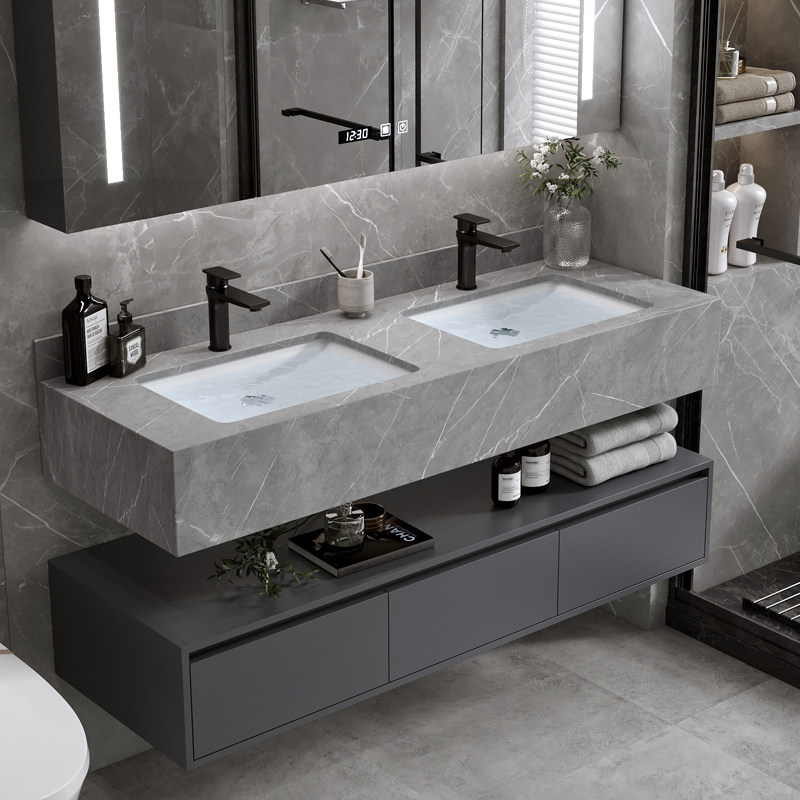 Double trough washbasin rock plate integrated modern minimalist light and luxurious wind bath cabinet Composition wash washsink wash basin Wash Terrace Basin Makeup room