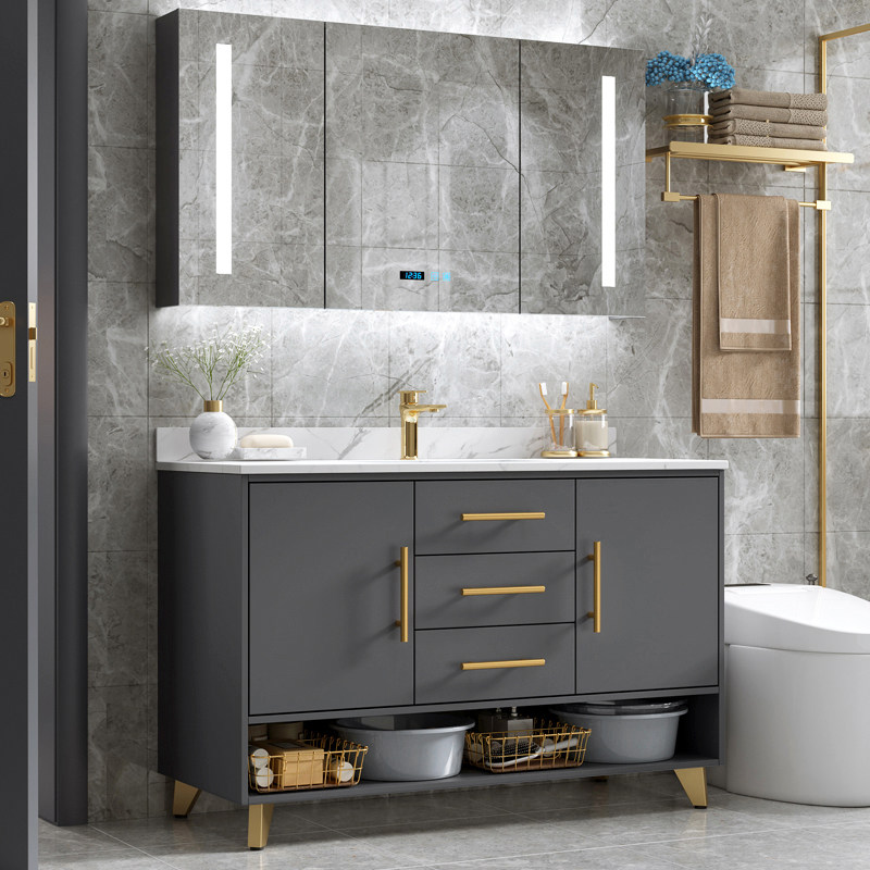 Rock bathroom cabinet combination Modern and simple double-slot washbasin integrated floor-to-ceiling wash basin Wash basin Powder room