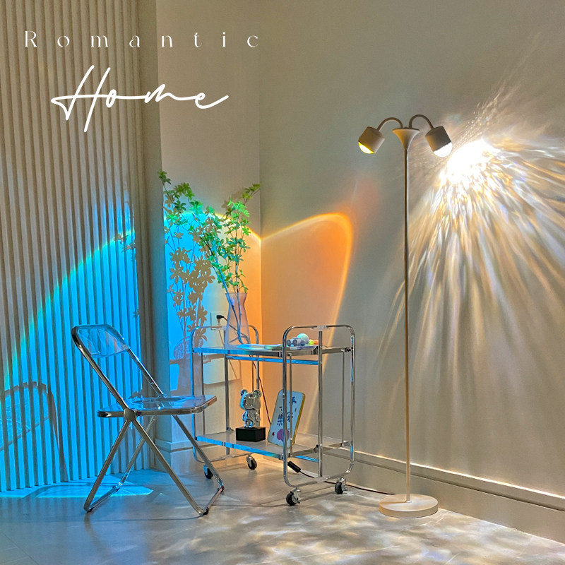 Net Red Water Corrugated Atmosphere Light Fall Day Double Head Floor Lamp Living Room Sofa live background Sunset Light Sunset Lights-Taobao