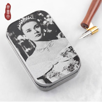 Vintage stationery storage box Girl heart Hepburn dip pen Nib net red desktop multi-function tinplate box Rectangular