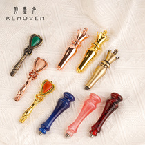 Fire paint seal accessories golden handle cute small clear wind retro metal handle seal wax seal handle resin model