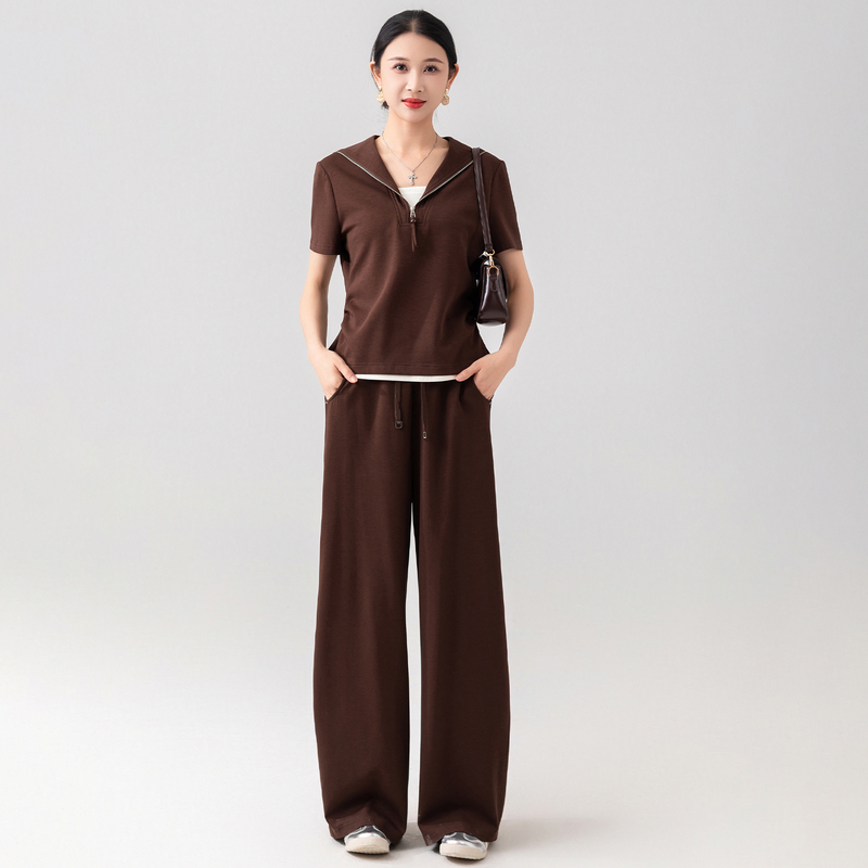 Zhuoma Shi 19221K3517 Mall Same Style 26 Summer New Fashion Casual Navy Collar Sports Two-Piece Pants Set for Women Zhuoma Shi 19221K3517 Mall Same Style 26 Summer New Fashion Casual Navy Collar Sports Two-Piece Pants Set for Women