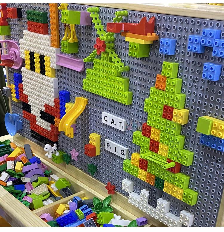 Многофункциональные детские игрушки, Игровые столы 早教儿童积木桌子实木游戏桌益智教玩具松木多功能宝宝学习台全套 OTHER