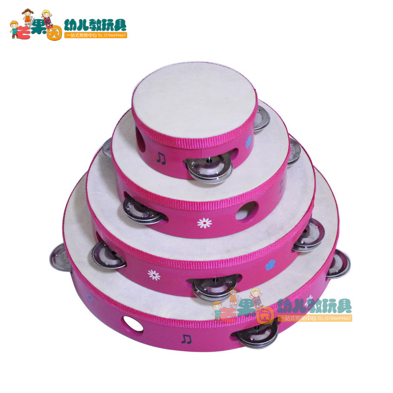 Olfe Musical Instrument Colorful Sheep Leather Bell Drum Nursery School Early Dogg Children Shake Bells Babies Feel Integrated Toy Small Drums