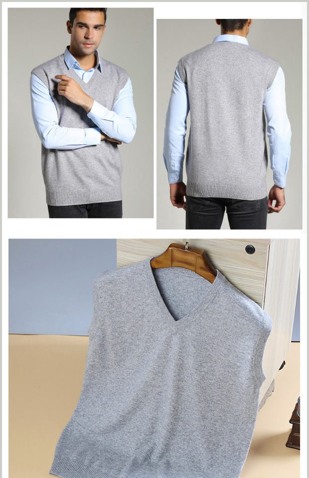 Mùa thu và mùa đông cashmere phù hợp với vest nam với áo len không tay áo len cổ chữ V len đan vest cashmere giản dị đồ vest