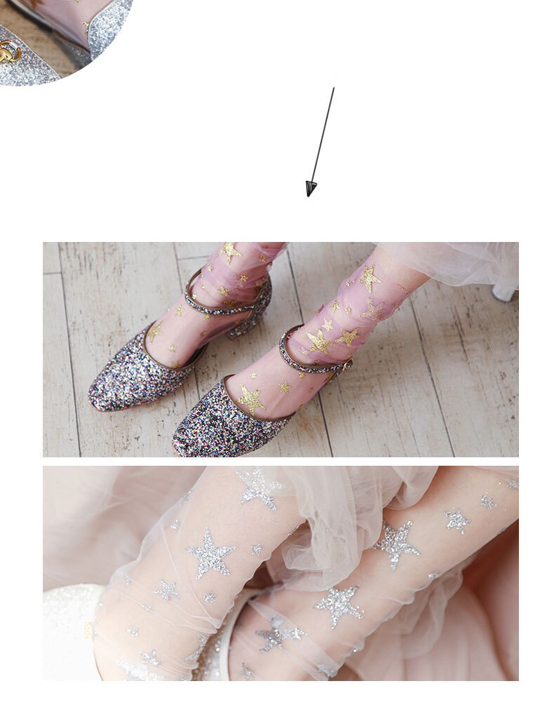 Ins cùng một đoạn Hàn Quốc đầy sao lấp lánh lưới vớ sợi trong suốt sequins ngũ giác sao đống đống vớ vớ nữ vớ ren