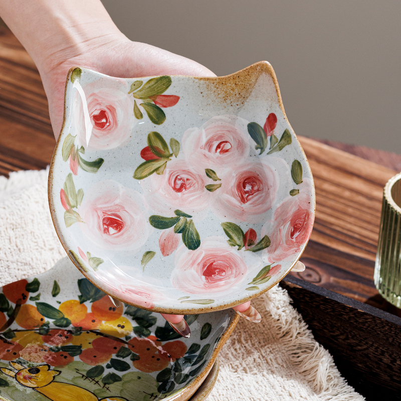 Jingdezhen High-Temperature Underglaze Hand-Painted Ceramic Plate with Creative Cat Ear Design, Household Tableware, Artistic Retro Plate and Dish Jingdezhen High-Temperature Underglaze Hand-Painted Ceramic Plate with Creative Cat Ear Design, Household Tableware, Artistic Retro Plate and Dish