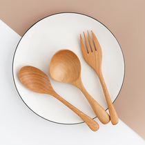 Japanese crooked handle simple spoon Fork wooden spoon Fork home rice spoon soup spoon porridge spoon children spoon Fork tableware set