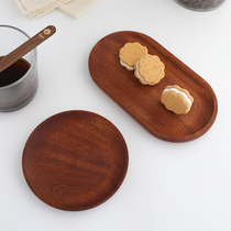 Japanese wooden oval tray black sandalwood hipster wooden dish ins solid wood dinner plate household snack cake dish