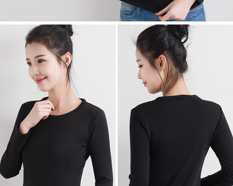 Mùa đông thấp cổ tròn và nhung dày đa năng cotton slim đáy áo sơ mi nhiệt dài tay T-Shirt của phụ nữ áo sơ mi