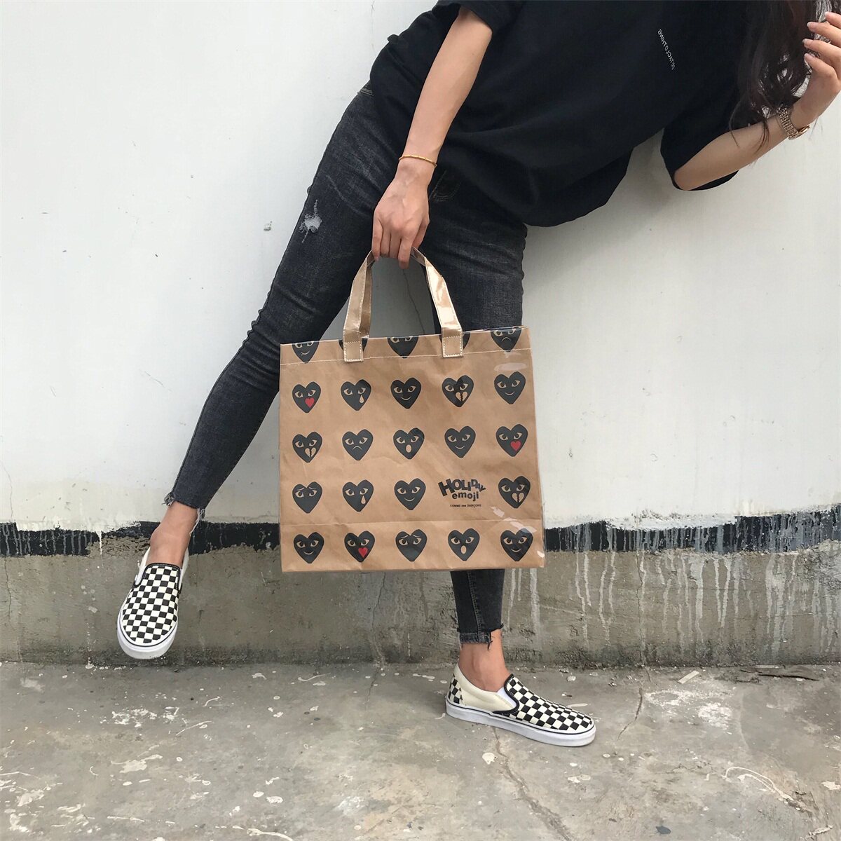 cdg transparent pvc tote bag