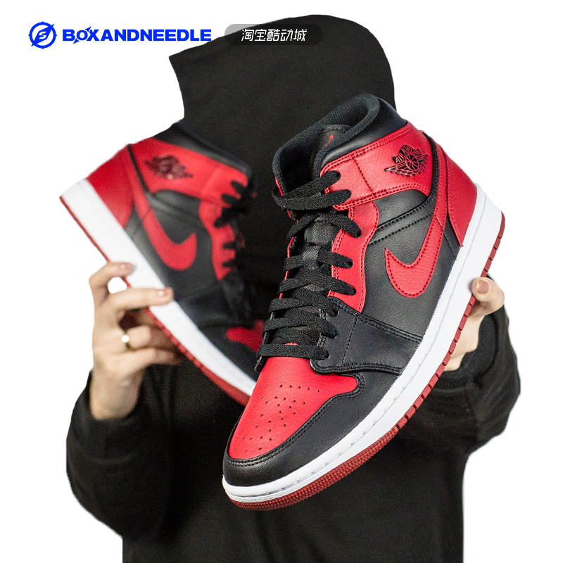 AIR JORDAN 1 MID AJ1 small forbidden to wear black and red toe reversal forbidden to wear basketball shoes male 554724-074