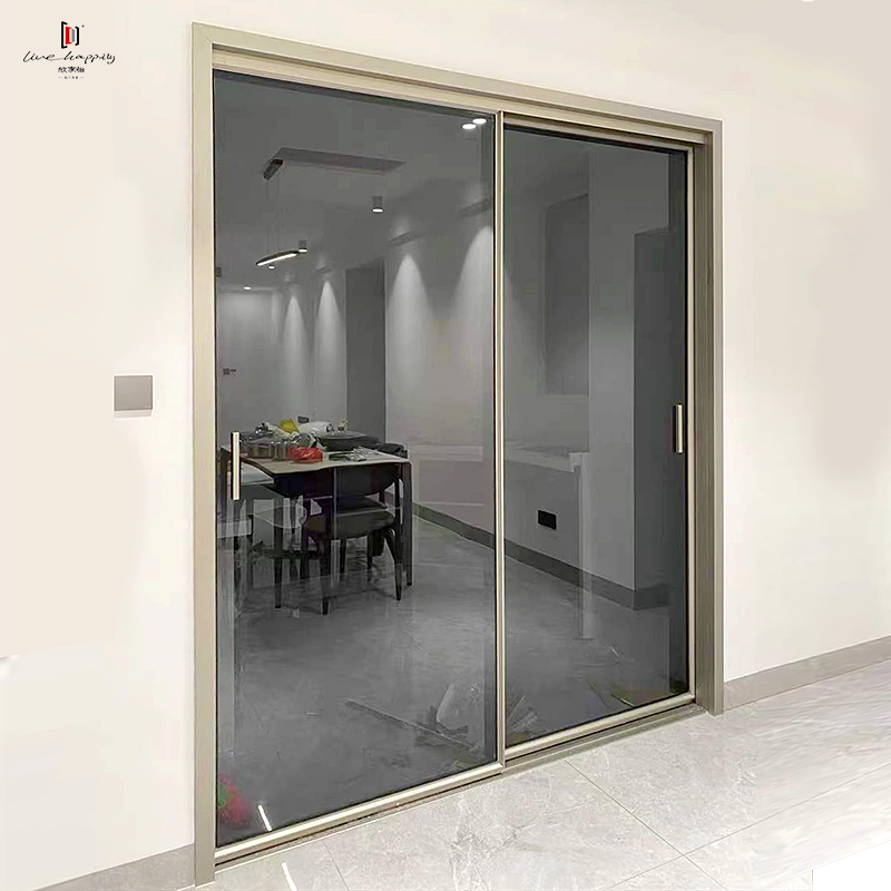 Minimalist light and luxurious frame hanging wheel moving doors black Ramen glass partitions Balcony Living Room Kitchen Cloakroom