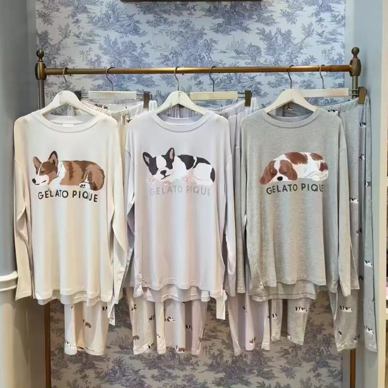 Spring and Autumn New Style Puppy Pajamas Corgi French Bulldog Charles Cavalier Modal Cotton Women's Homewear Long Sleeve Long Pants Set