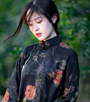 Skylark silk fragrant cloud yarn inverted big sleeves retro Republic of China wind no province one city wind Catkins cheongsam dress