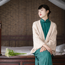 Pu Wei autumn and winter nine-point sleeve sweater jacket simple cardigan jacket loose Joker thick needle art city wind