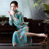Listen to the sound of rain spring and autumn Chinese retro Republic of China style linen buckle young style cheongsam dress