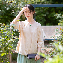 Yingchun Shadow Spring Summer and Autumn Jacquard Satin Round Neck Shirt Top Chinese Style Vintage National Style No Provincial Buckle