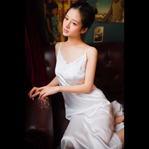 Yinger Four seasons hundred cheongsam one city wind silk elastic satin eyelash lace suspender skirt slim long skirt