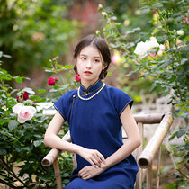 Mermaid -- Xias Republic of China Wind Retro Authentic Silk Scents Clouds Yarn Stand with short sleeves to collect waist and cheongsam temperament elegance