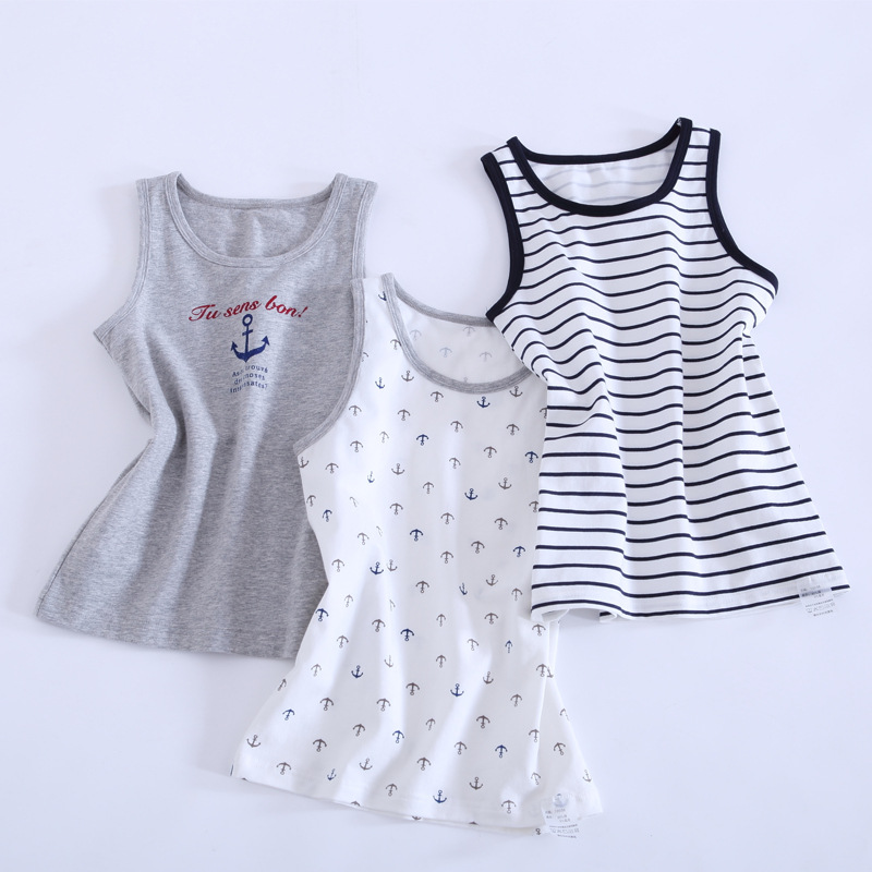 T-shirt đầu bé con lớn trẻ em bông 7 chàng trai rơi xuống đáy của vải tuýt nhỏ nhỏ vest Xia 3 tuổi 5 nhịp áo sling đáy.