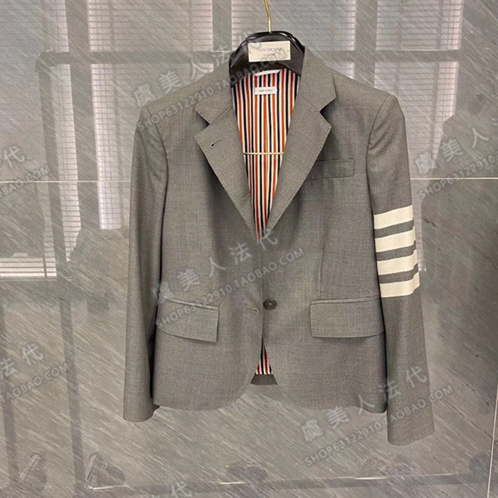 Thom Browne TB suit Four-track bar wool for a casual Western suit Short coat woman