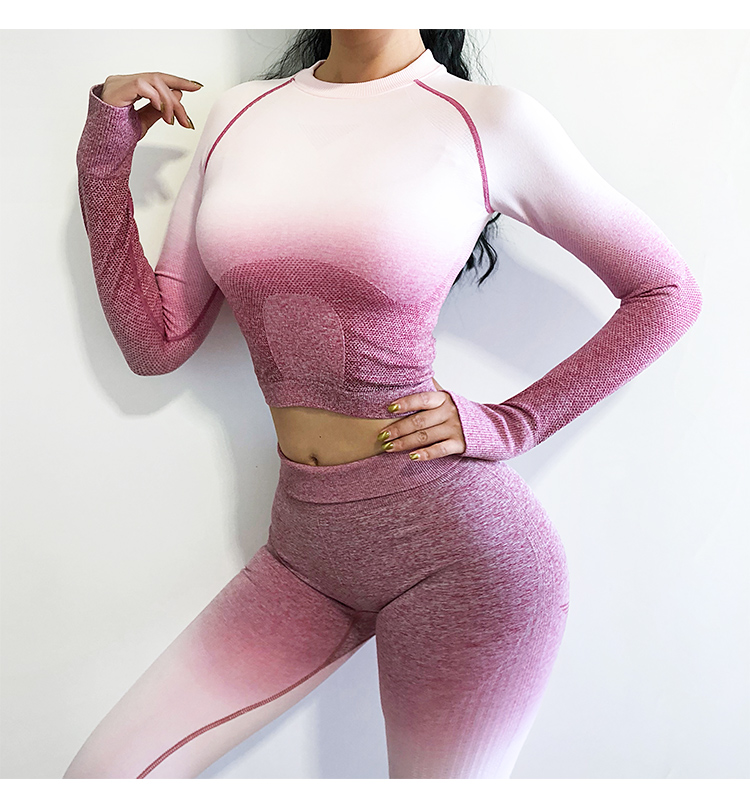 women s gradient color long-sleeved quick-drying top yoga pants set nihaostyles clothing wholesale NSXER80284