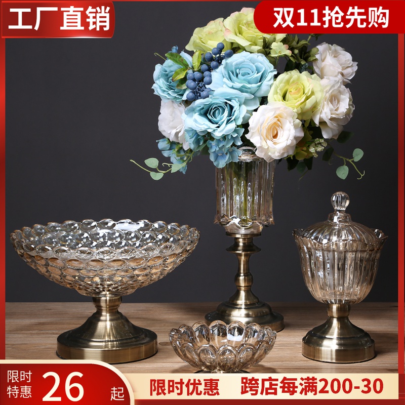 European-style living room light luxury crystal glass fruit plate three-piece set creative modern coffee table decoration double-layer fruit plate