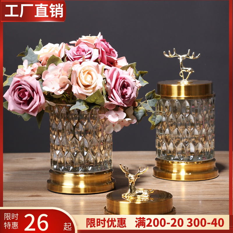 European-style crystal glass candy jar deer head with cover American soft decoration deer decoration creative storage storage sugar jar