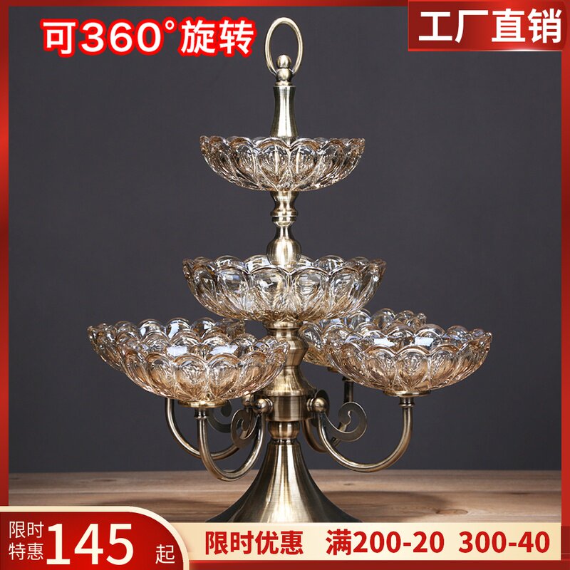 European-style crystal glass fruit plate snack plate American-style living room coffee table home double-layer multi-grid candy plate dry fruit plate
