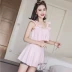 Đơn giản và dễ thương bowknot sinh viên bảo thủ võ sĩ quyền anh bikini ba mảnh màu hồng váy cô gái áo tắm chia đôi - Bộ đồ bơi hai mảnh