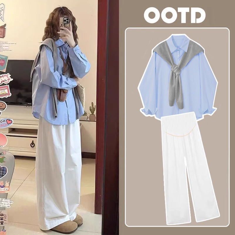 Maternity Spring and Autumn Suit, New French-Style High-End, Stylish Long-Sleeved Sun-Protective Shirt, Loose and Elegant Summer Shirt