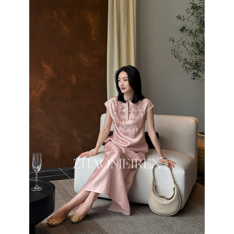 Meiren【Peony Drunken】Summer New Style New Chinese-Style Dress, Slimming Socialite Banquet Long Dress Meiren【Peony Drunken】Summer New Style New Chinese-Style Dress, Slimming Socialite Banquet Long Dress