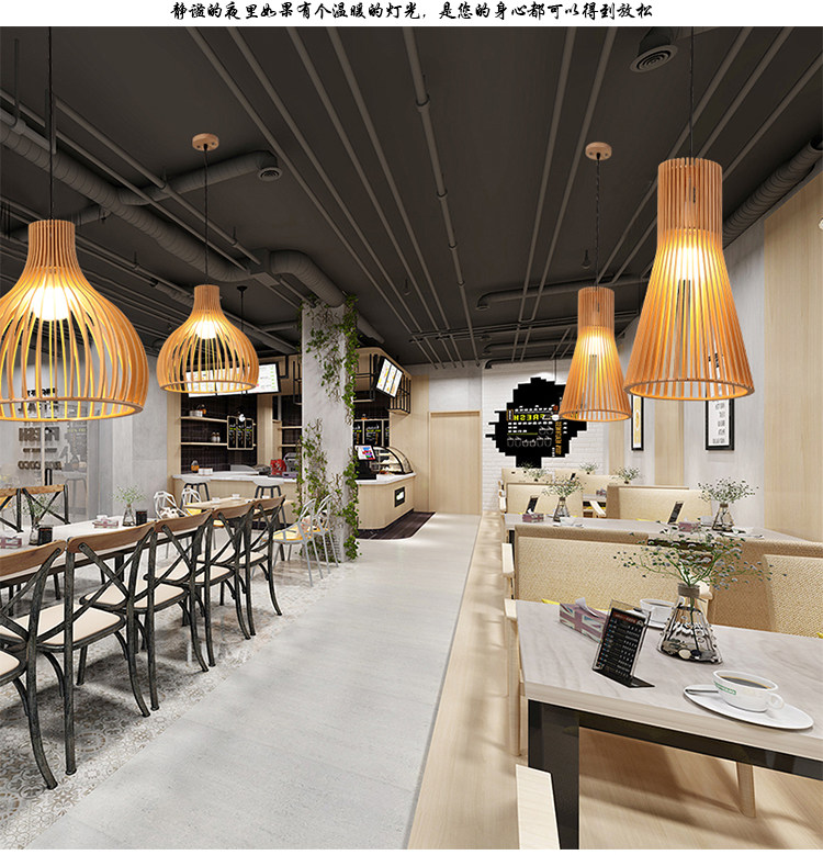 Ресторан люстра 东南亚木艺鸟笼吊灯创意餐厅吧台茶馆火锅店灯实木卧室南瓜灯吊灯